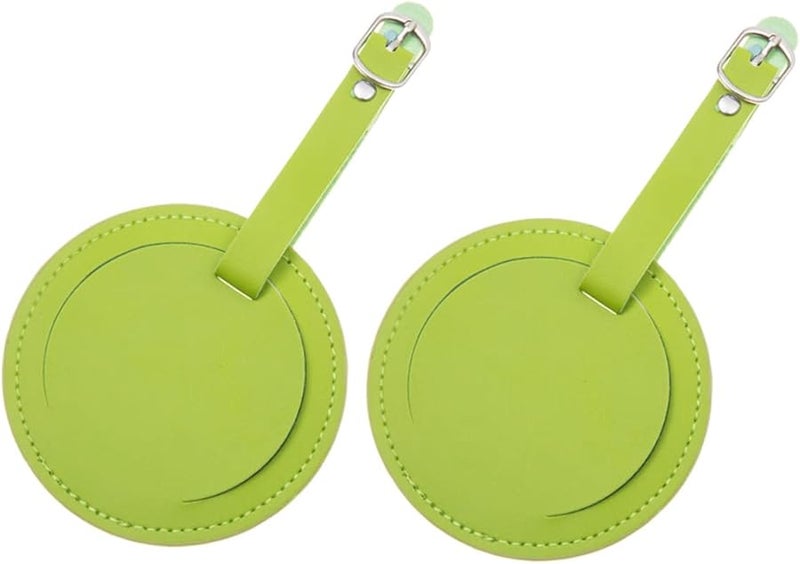 2 Pcs Round PU Leather Luggage Tags with Buckle for Suitcases Backpacks Travel Bags - Image 1